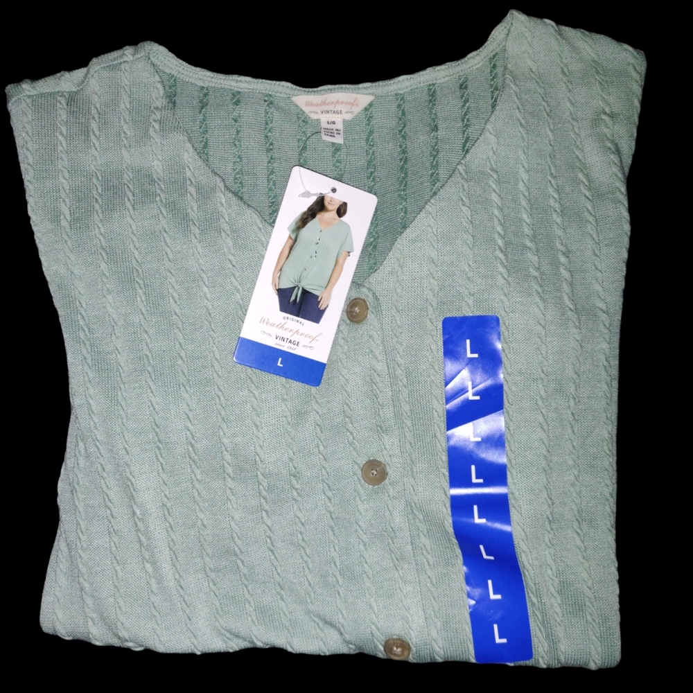 Weatherproof Vintage Ladies' Tie Front Top Green Size L